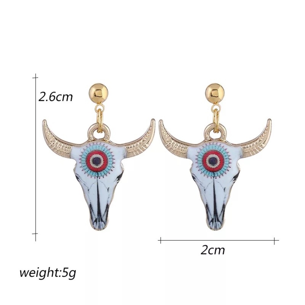 Western Gypsy Cow Steer Bohemian Earrings - Picture 3 of 3